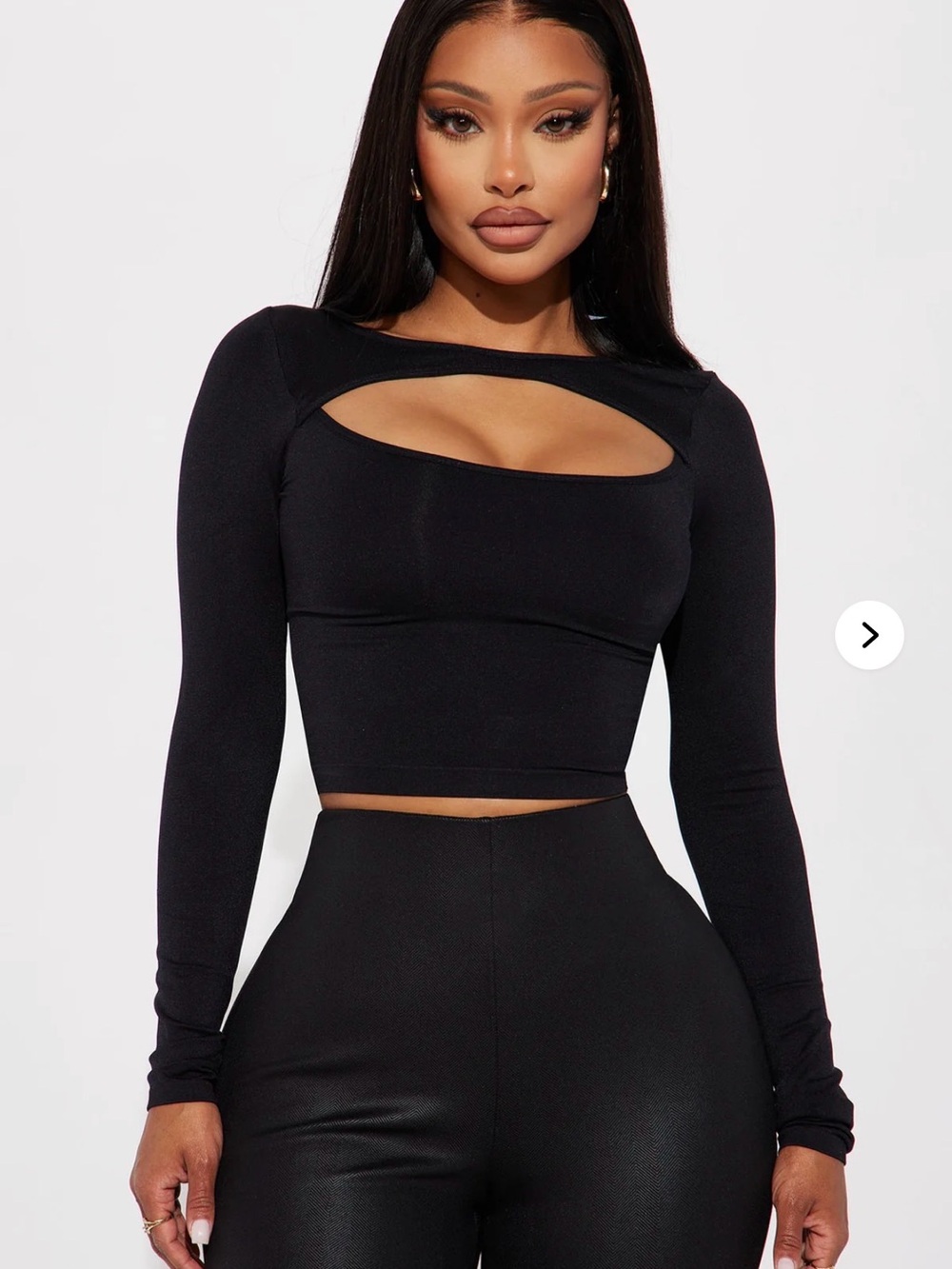 Fashion Nova Black Long Sleeve Cutout Crop Top
